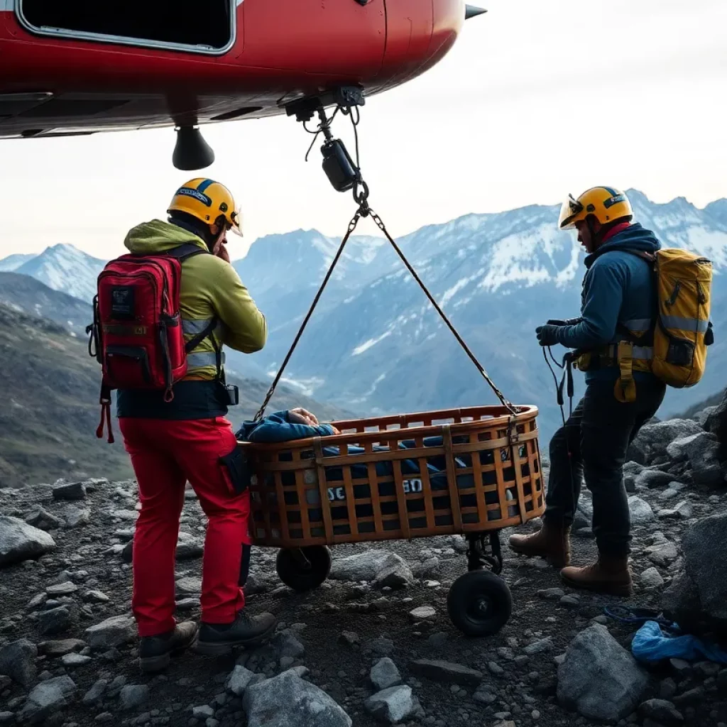 Emergency responders performing a rescue operation in Knoxville's mountainous terrain