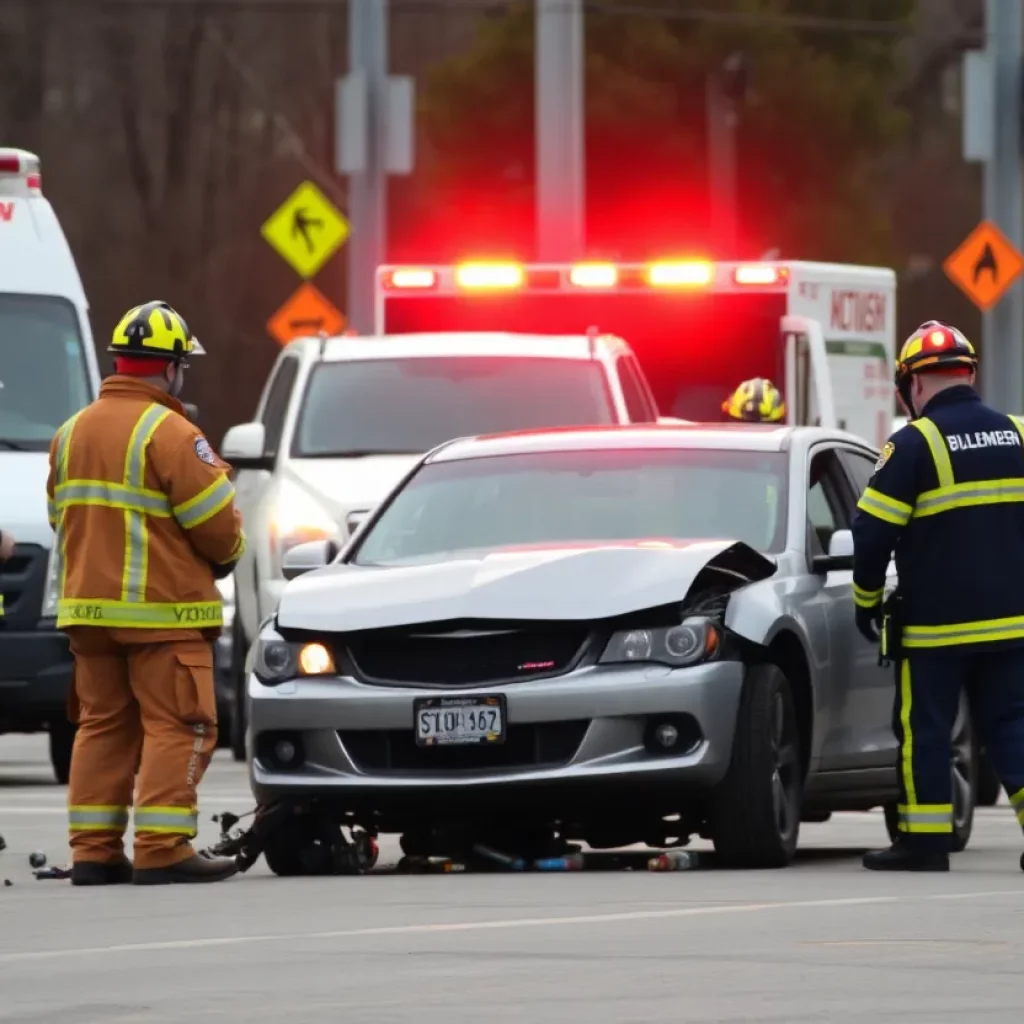 Emergency responders providing assistance at a vehicle crash scene in Knoxville.