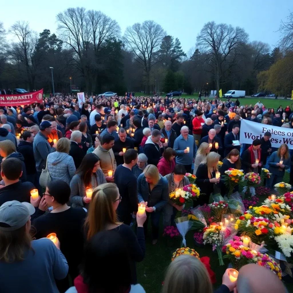 People gathered at a memorial event honoring fallen workers in Knoxville.