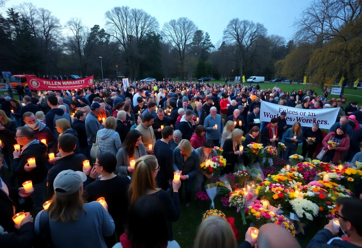 People gathered at a memorial event honoring fallen workers in Knoxville.