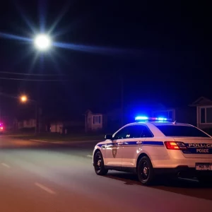 Police cars with flashing lights at a crime scene in Knoxville