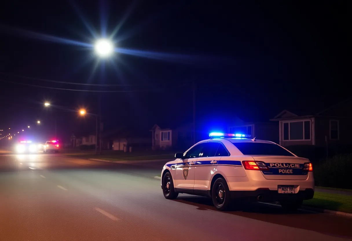 Police cars with flashing lights at a crime scene in Knoxville