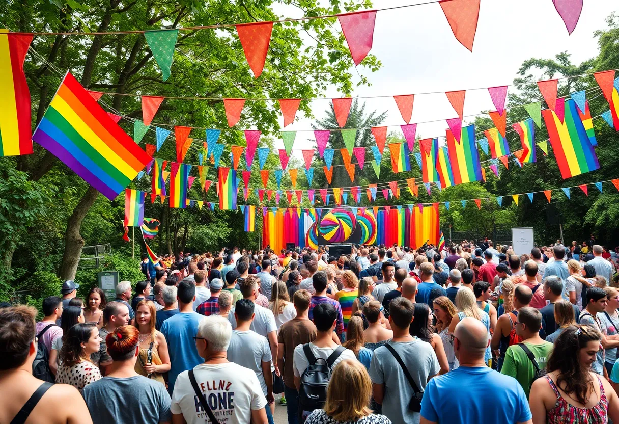 Celebration of Pride Night at Zoo Knoxville with crowds and colorful decorations