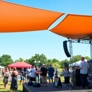 Festival scene at Southern Skies Music Festival with live performances and attendees enjoying whiskey tastings.