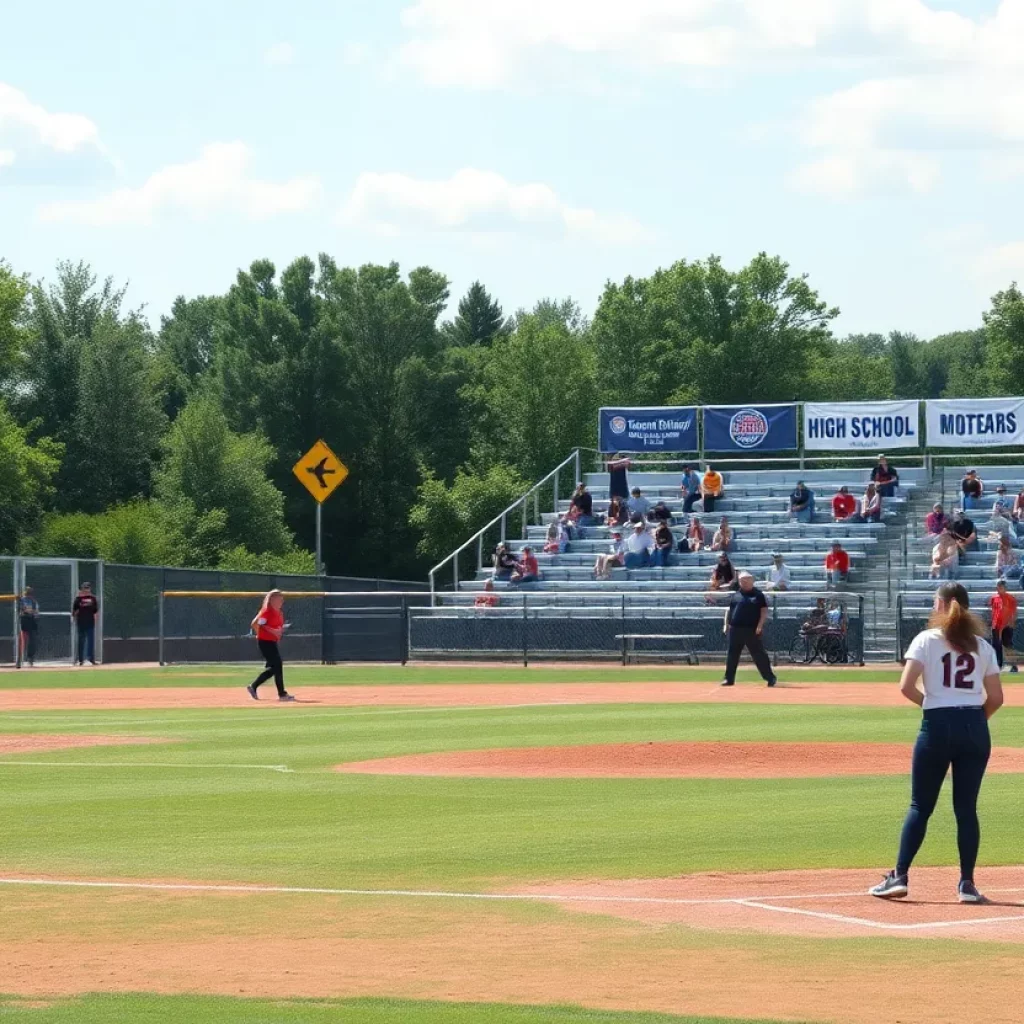 High school teams competing in softball playoffs