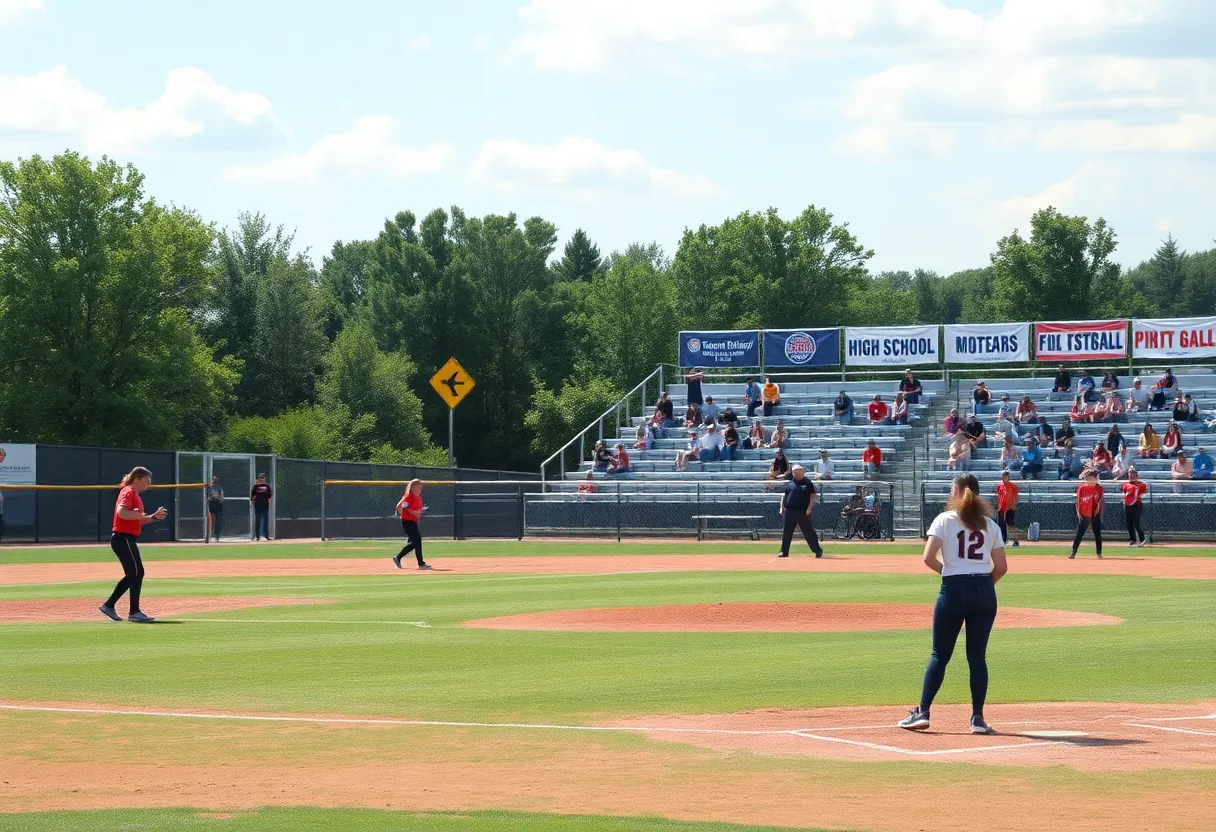 High school teams competing in softball playoffs