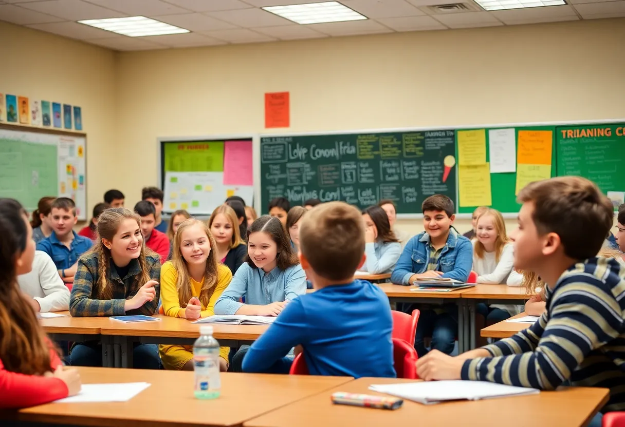 Students participating in a trivia competition at Powell High School.