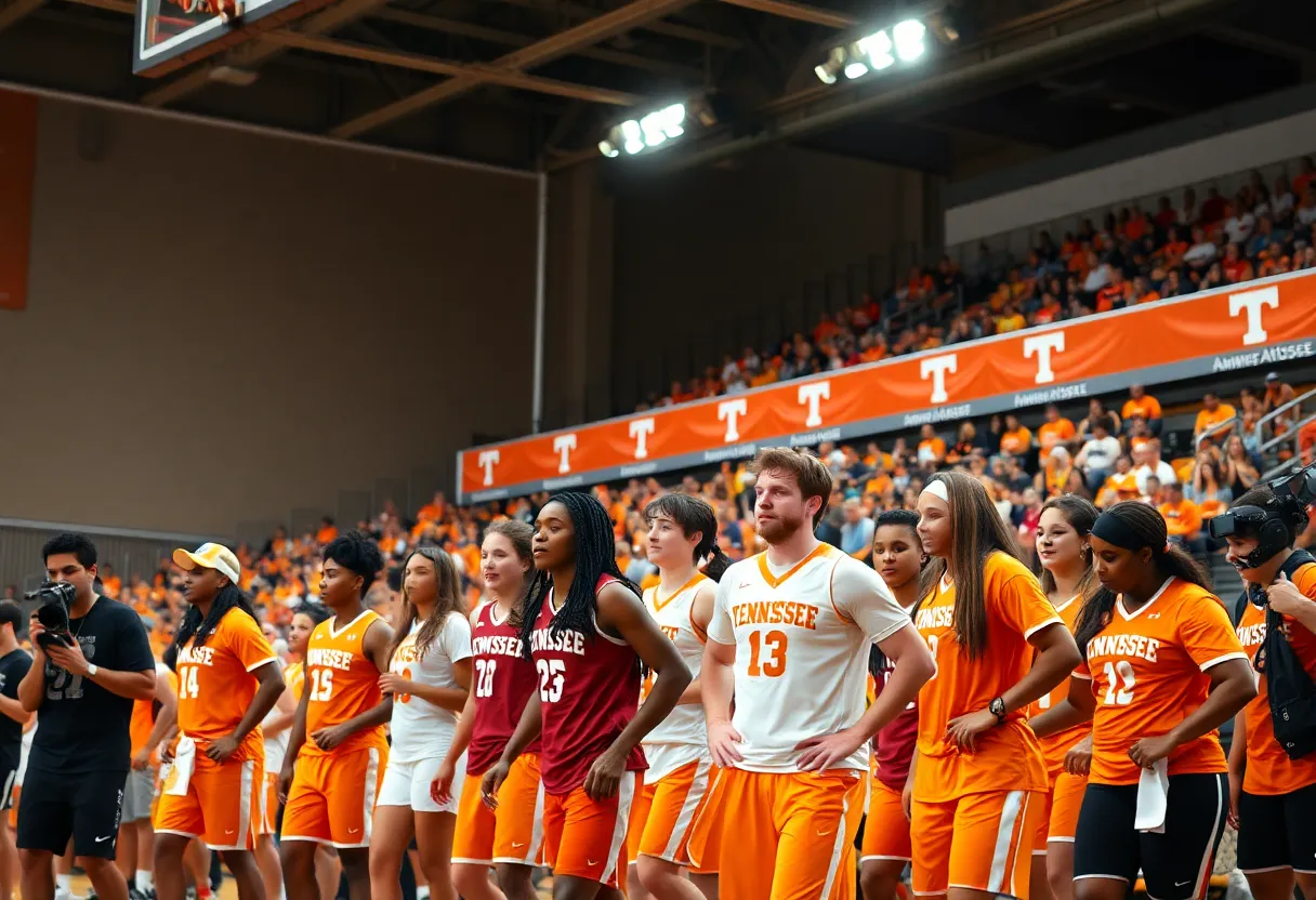 Collegiate athletes representing University of Tennessee competing in various sports.
