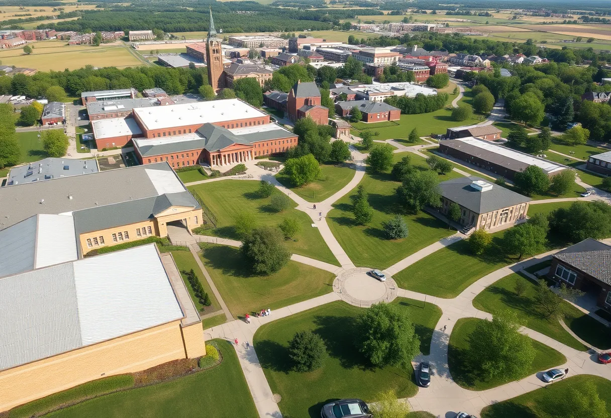 Aerial view of the University of Tennessee campus highlighting agricultural research areas.
