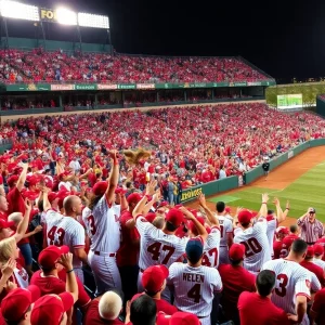 Arkansas Razorbacks baseball team celebrating their win