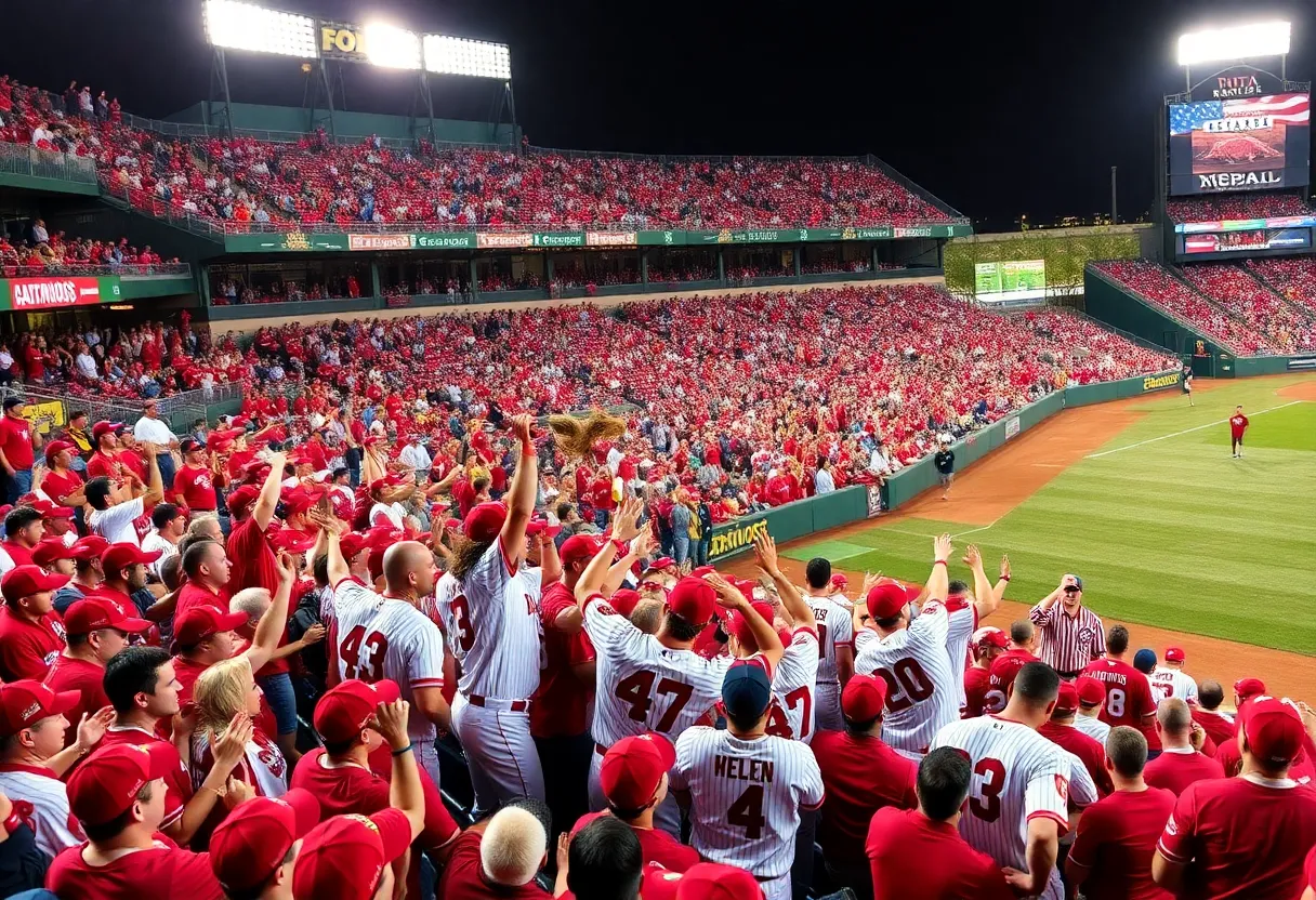Arkansas Razorbacks baseball team celebrating their win
