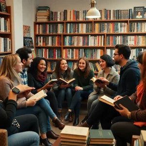 Participants of the Banned Book Club discussing literature in a bookstore