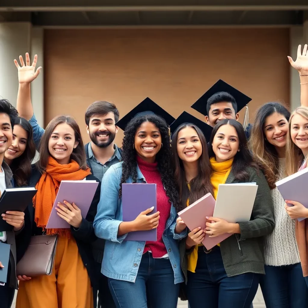 Group of students celebrating their achievements on campus