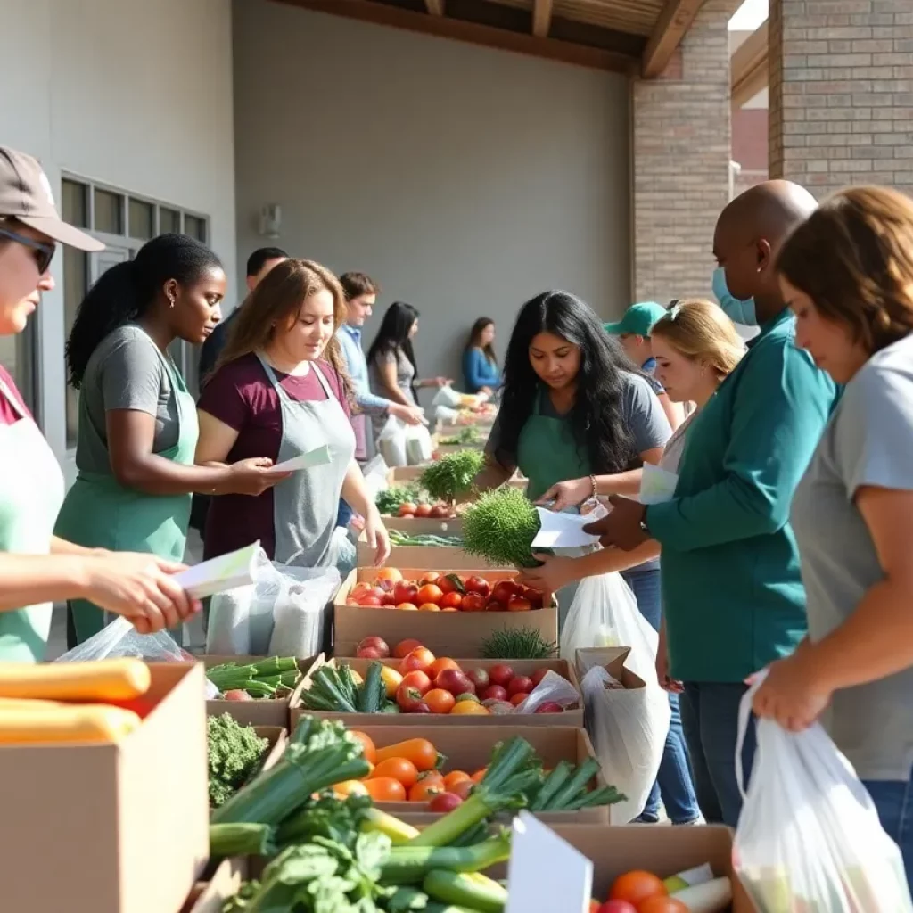 Volunteers distributing fresh produce at a community food event in East Knoxville