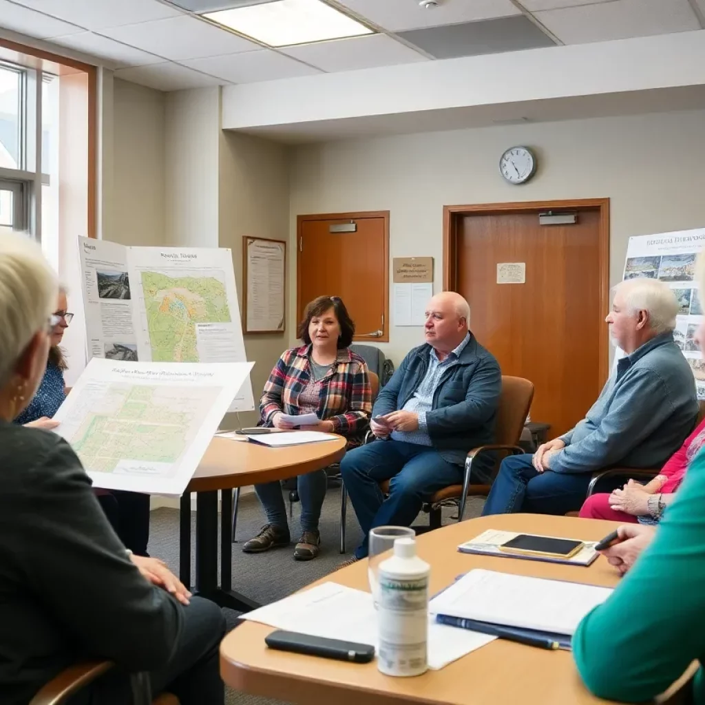 Residents discussing zoning plans at a community meeting.