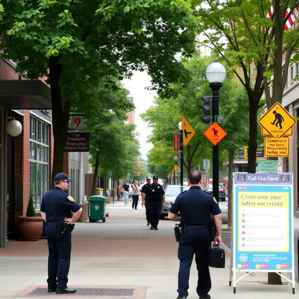 Police officers in downtown Knoxville promoting safety.