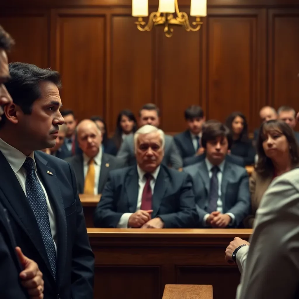 Empty courtroom reflecting the seriousness of a double murder trial