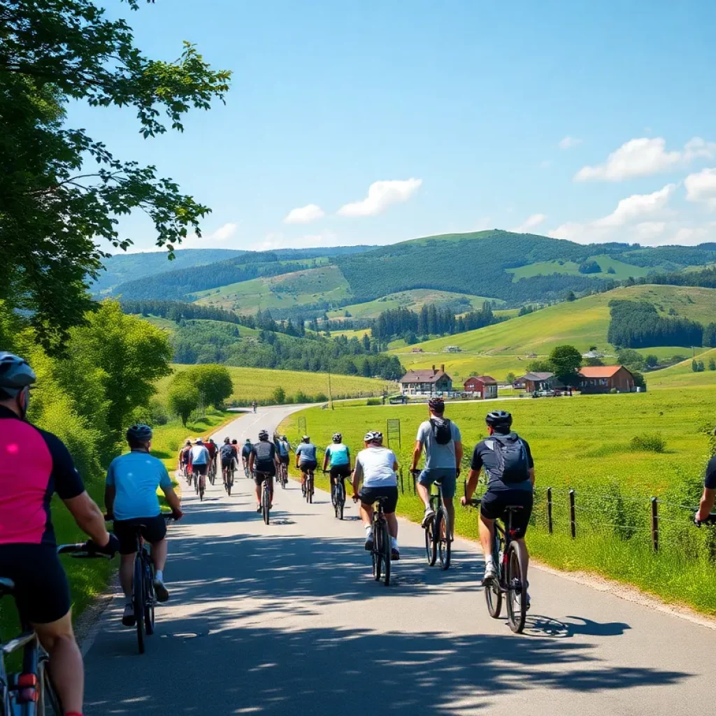 Cyclists traveling the scenic route to the Bonnaroo music festival.