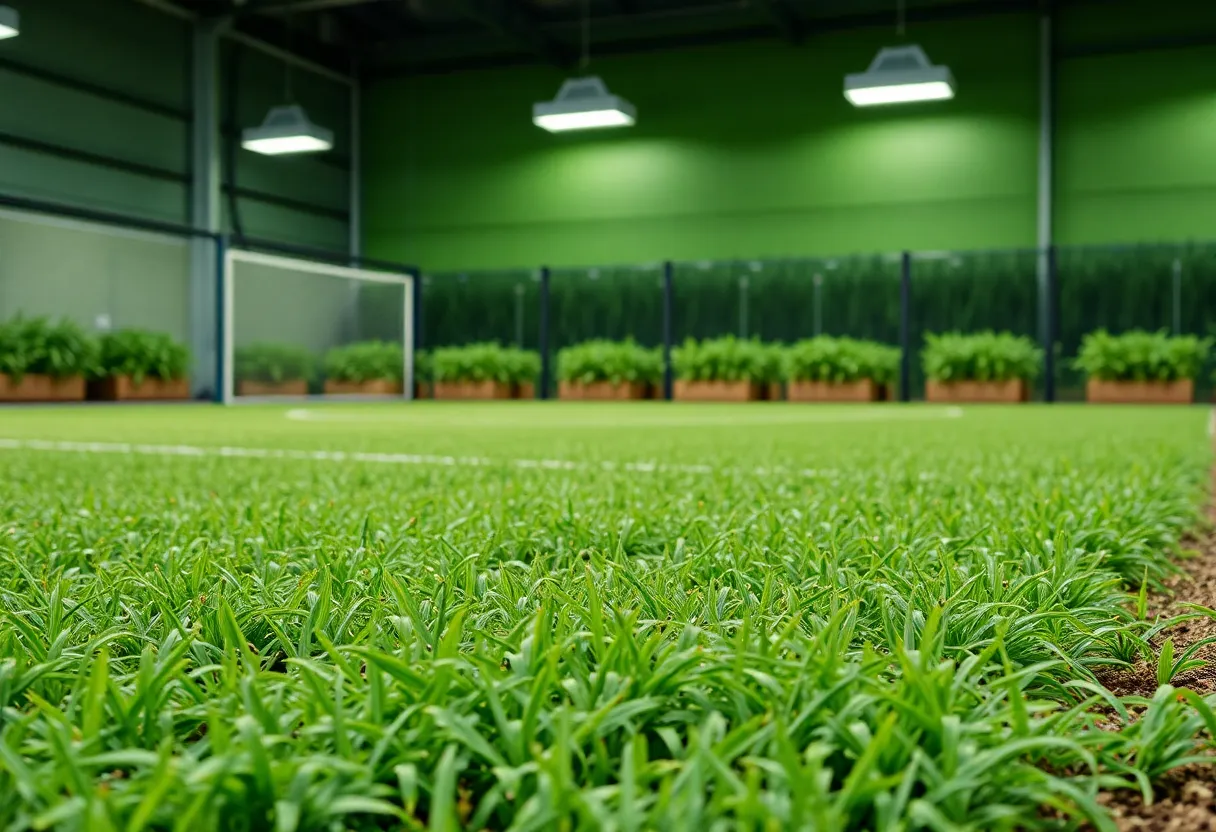 Turf research facility showcasing advanced techniques for soccer pitch preparation.