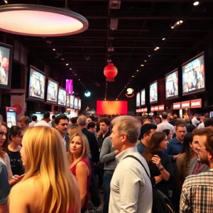 Crowd networking at Film Fest Knox event