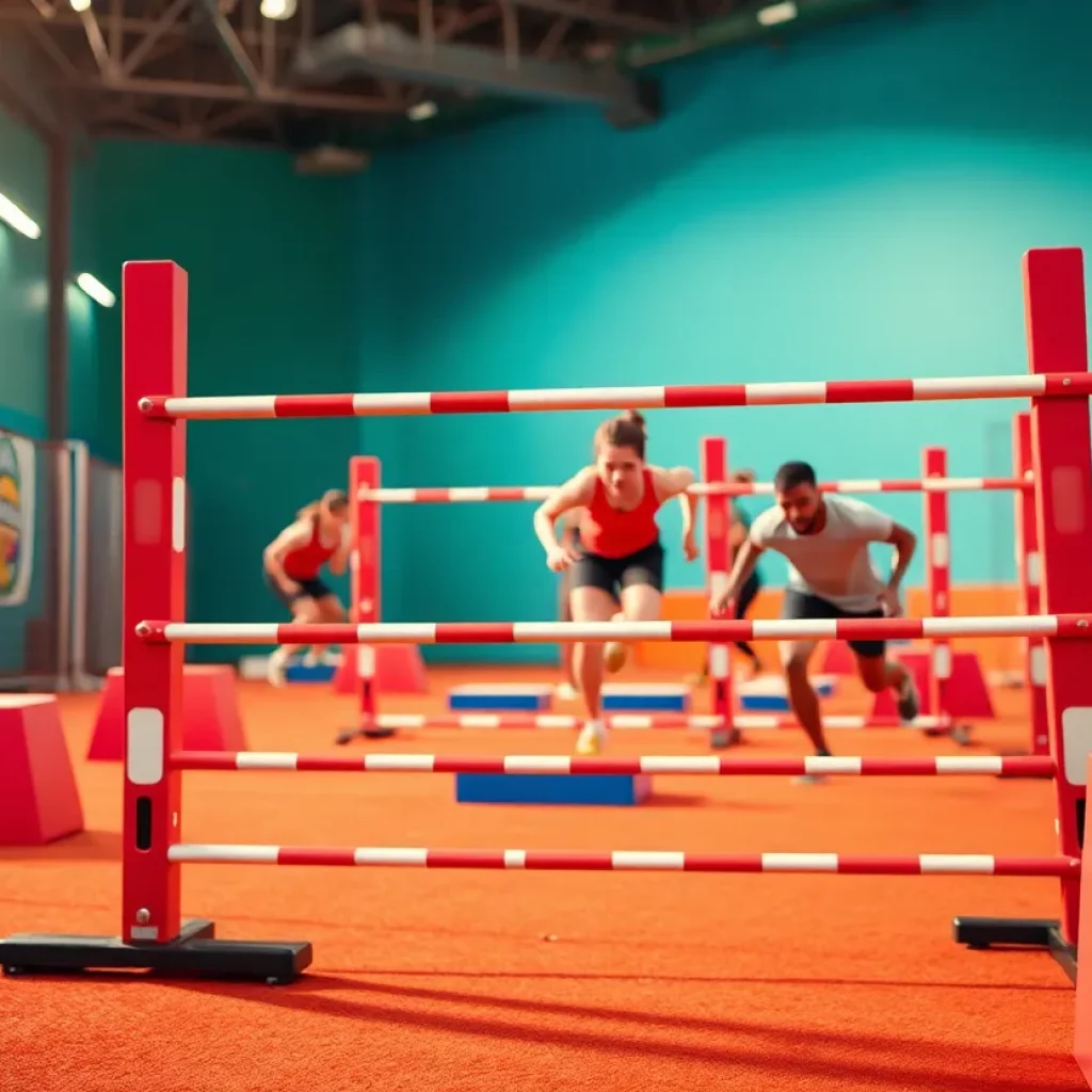 Obstacle course for American Ninja Warrior featuring vibrant challenges