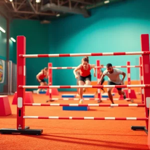 Obstacle course for American Ninja Warrior featuring vibrant challenges