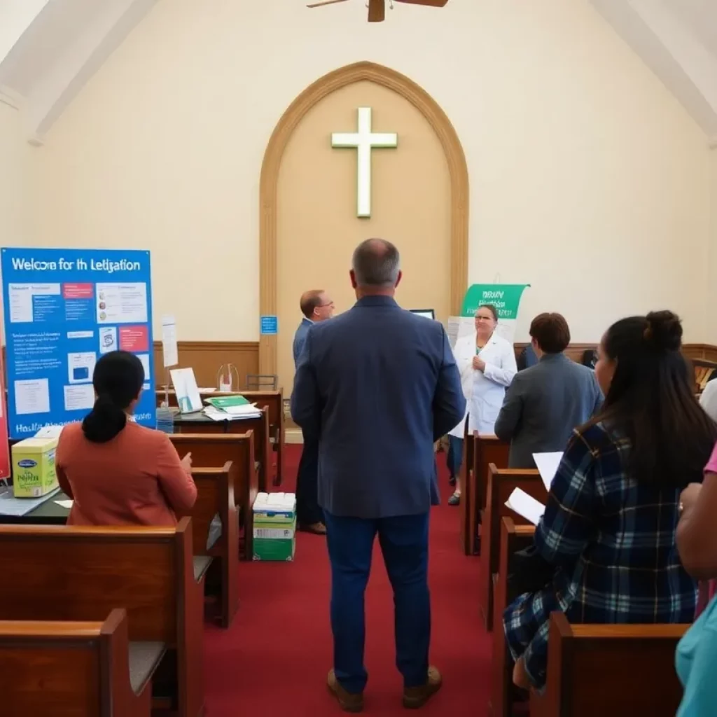 Health Corner setup in a church providing community health resources.
