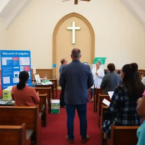 Health Corner setup in a church providing community health resources.