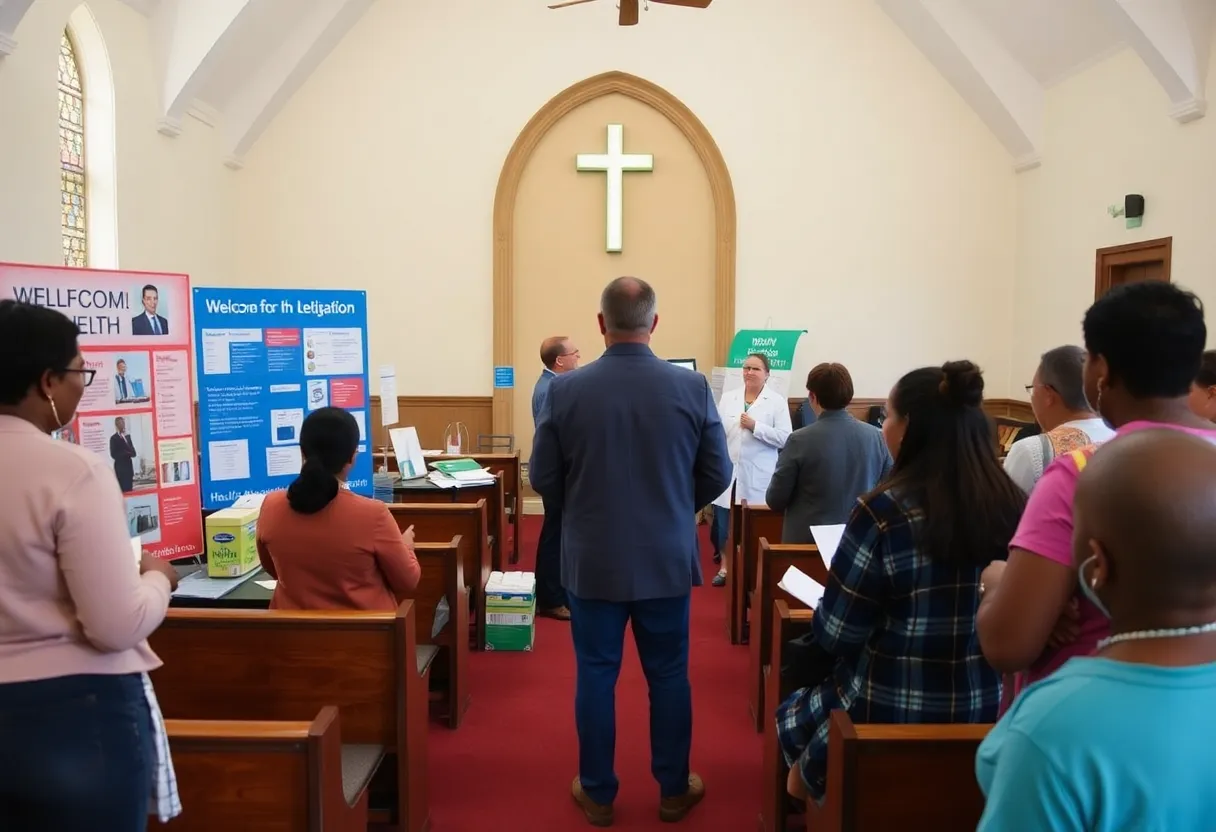 Health Corner setup in a church providing community health resources.