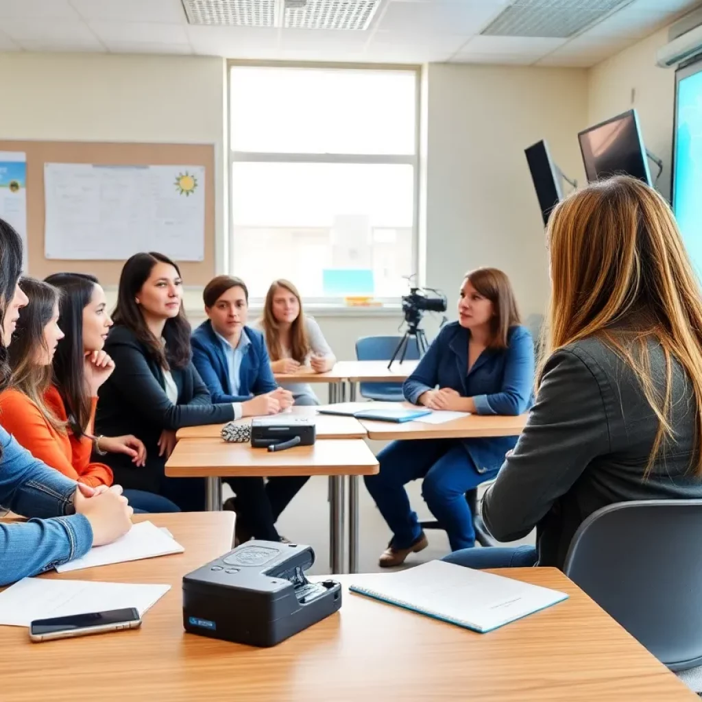 Students in a journalism class discussing climate issues