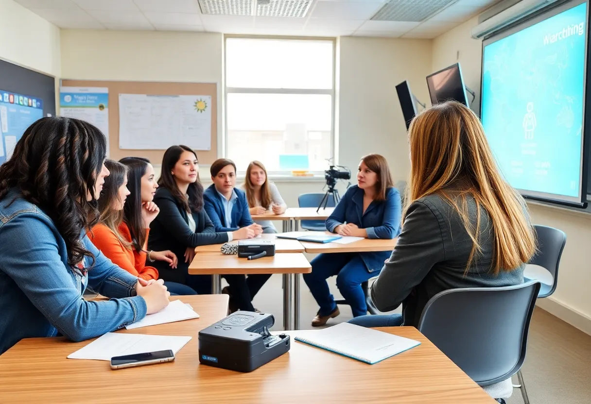 Students in a journalism class discussing climate issues