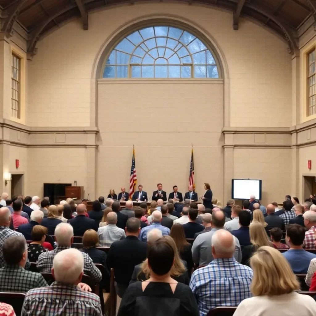 Public gathering at Knoxville City-County Building for a hearing