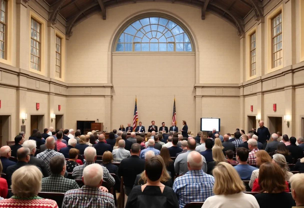 Public gathering at Knoxville City-County Building for a hearing