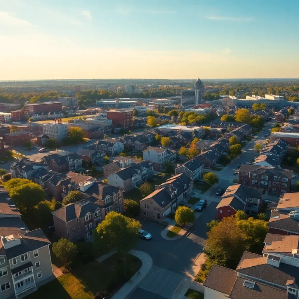 Aerial view of Knoxville highlighting various housing types including townhomes and duplexes.