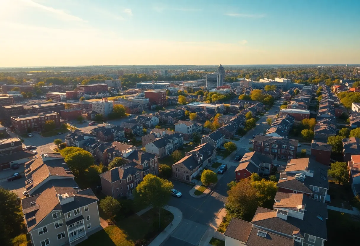 Aerial view of Knoxville highlighting various housing types including townhomes and duplexes.