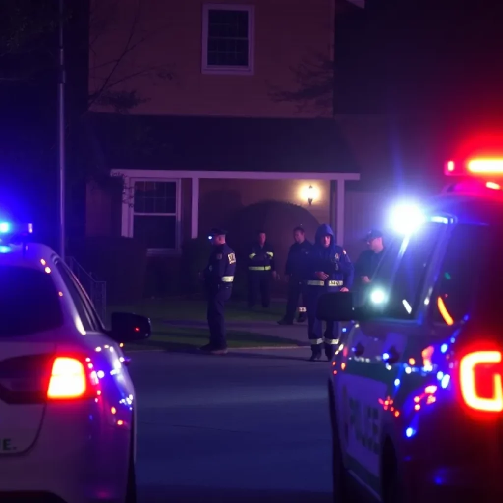 Emergency responders with police cars at a nighttime scene in Knoxville