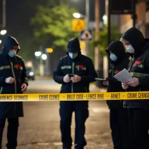 Forensics technicians collecting evidence at a crime scene in Knoxville