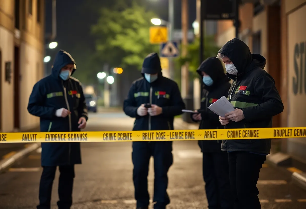 Forensics technicians collecting evidence at a crime scene in Knoxville