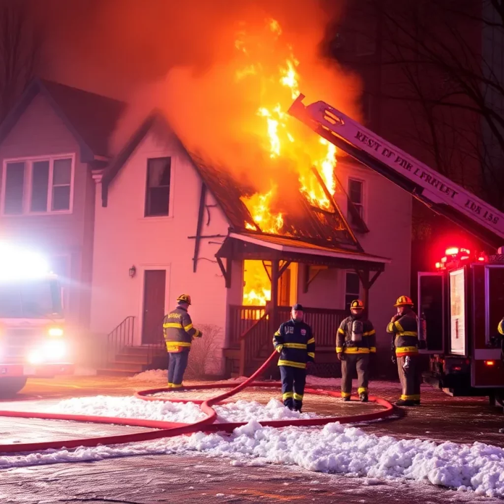 Firefighters controlling a house fire in Knoxville, TN.