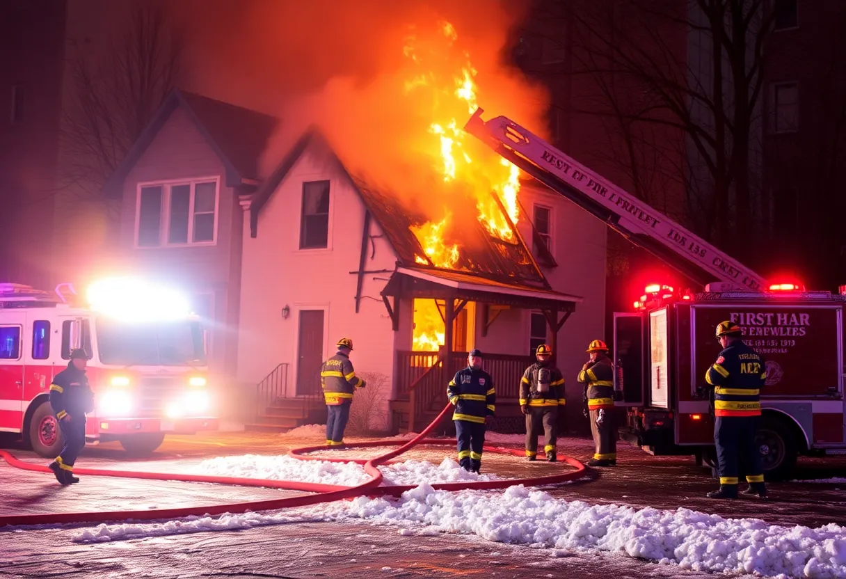 Firefighters controlling a house fire in Knoxville, TN.