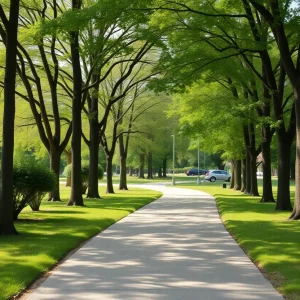 A peaceful park scene promoting community awareness in Knoxville.