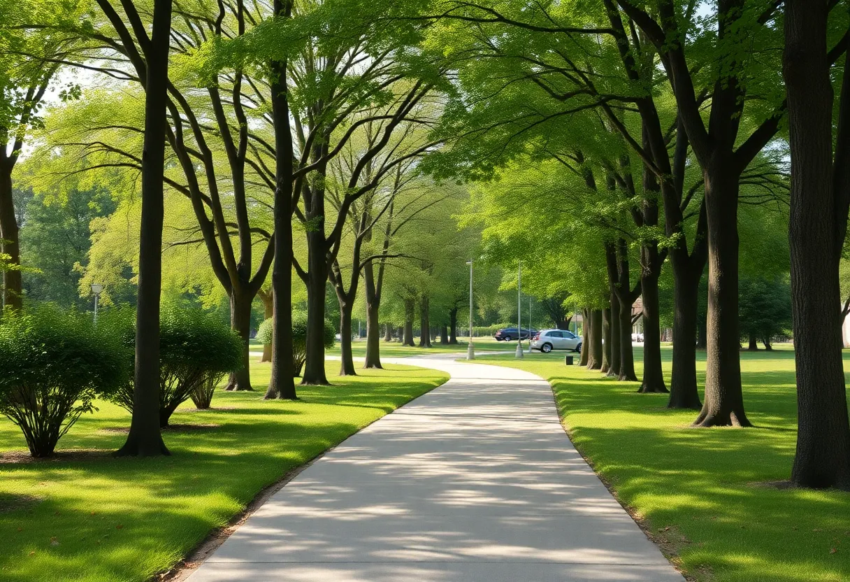 A peaceful park scene promoting community awareness in Knoxville.