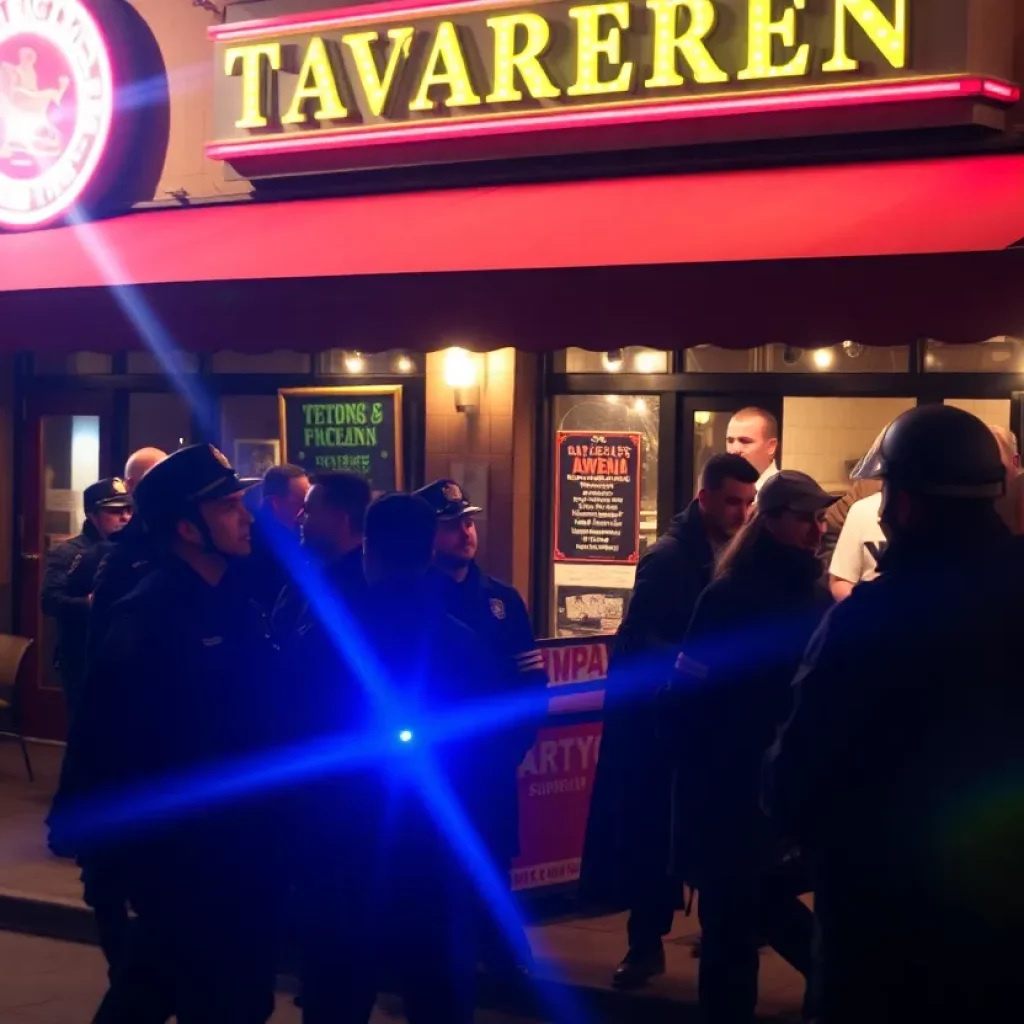 Police at the scene of a shooting incident outside a bar