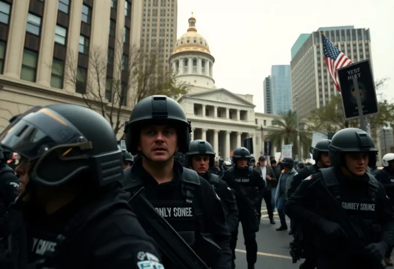 US Marines stationed outside federal building during protests