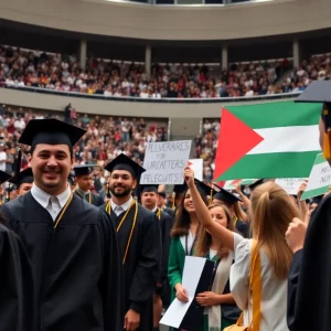 Protest and celebration at university graduation ceremony