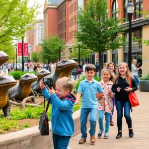 Life-sized bronze newt statues in Knoxville