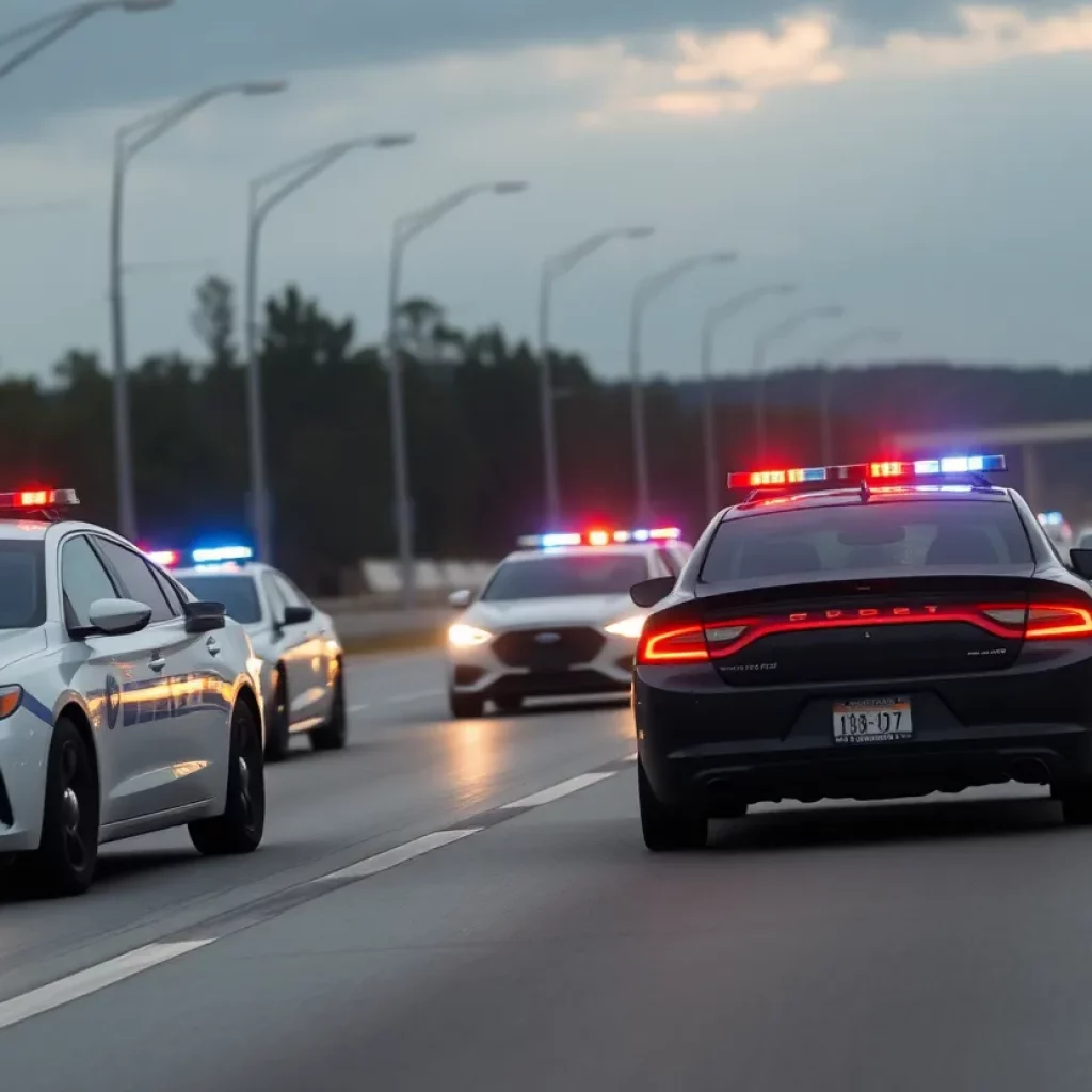 Police cars in action during a chase in Knoxville