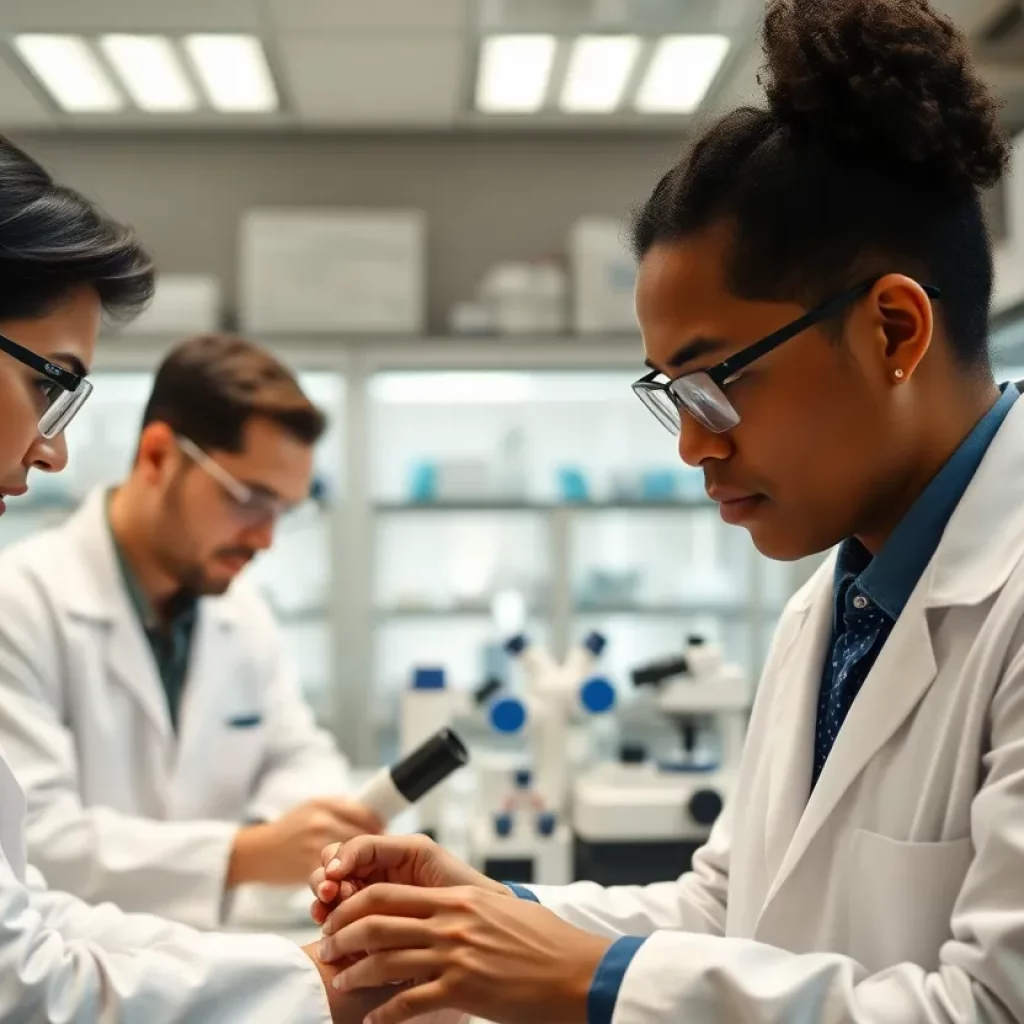 Scientists working in a university research lab facing funding cuts