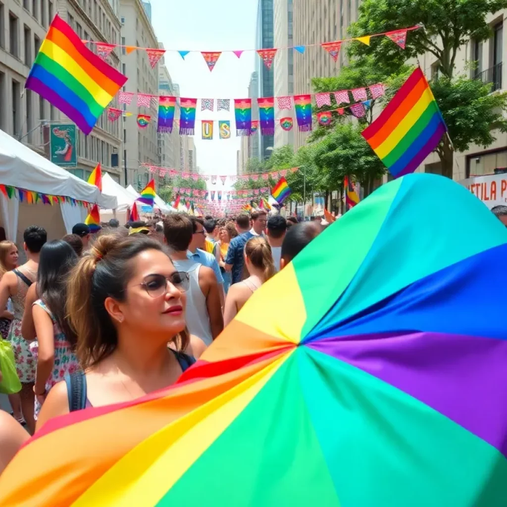 A lively crowd celebrating at SoKno Pride festival in Knoxville.