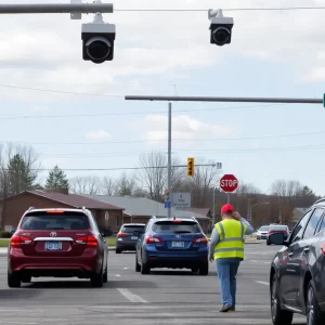 Traffic camera and school zone sign in Knoxville